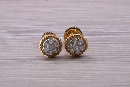 Diamond Cluster set Yellow Gold Stud Earrings