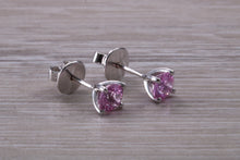 Load image into Gallery viewer, One carat Round cut Pink Sapphire Stud Earrings