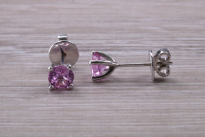 One carat Round cut Pink Sapphire Stud Earrings