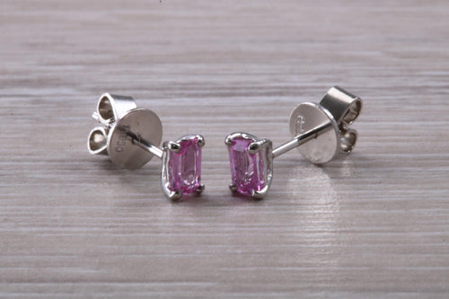 Emerald cut Pink Sapphire set Platinum Stud Earrings