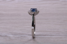 Load image into Gallery viewer, Beautiful Blue Sapphire and Diamond Halo set Ring