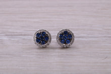 Load image into Gallery viewer, Blue Sapphire and Diamond Interchangeable Halo set Stud Earrings