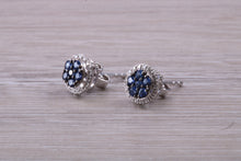 Load image into Gallery viewer, Blue Sapphire and Diamond Interchangeable Halo set Stud Earrings