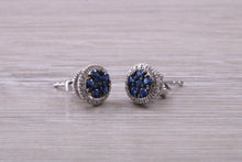 Load image into Gallery viewer, Blue Sapphire and Diamond Interchangeable Halo set Stud Earrings