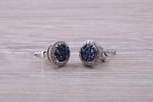 Blue Sapphire and Diamond Interchangeable Halo set Stud Earrings