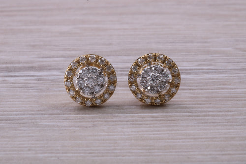 Half carat Diamond Cluster set Yellow Gold Stud Earrings