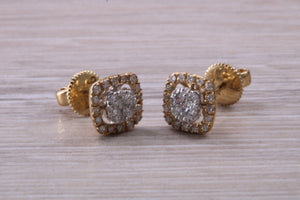 Half carat Diamond set Yellow Gold Cluster Stud Earrings