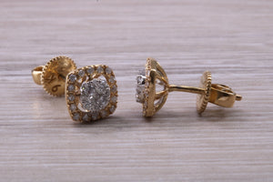 Half carat Diamond set Yellow Gold Cluster Stud Earrings