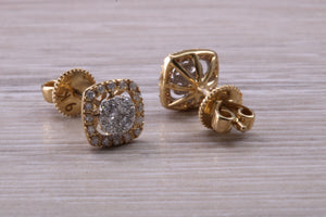 Half carat Diamond set Yellow Gold Cluster Stud Earrings