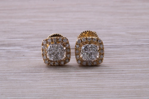 Half carat Diamond set Yellow Gold Cluster Stud Earrings