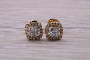 Half carat Diamond set Yellow Gold Cluster Stud Earrings