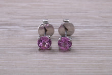Load image into Gallery viewer, One carat Round cut Pink Sapphire Stud Earrings