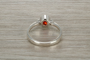 Sterling Silver Garnet C Z Trilogy Ring