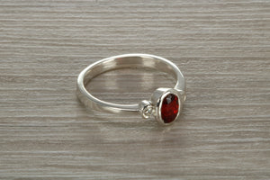 Sterling Silver Garnet C Z Trilogy Ring