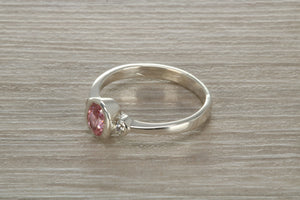 Sterling Silver Pink Sapphire C Z Trilogy Ring