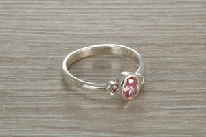 Sterling Silver Pink Sapphire C Z Trilogy Ring