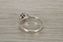 Load image into Gallery viewer, Sterling Silver Amethyst C Z Trilogy Ring