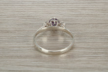 Load image into Gallery viewer, Sterling Silver Amethyst C Z Trilogy Ring