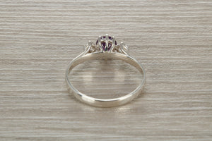Sterling Silver Amethyst C Z Trilogy Ring