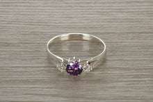 Load image into Gallery viewer, Sterling Silver Amethyst C Z Trilogy Ring