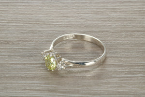 Sterling Silver Peridot C Z Trilogy Ring