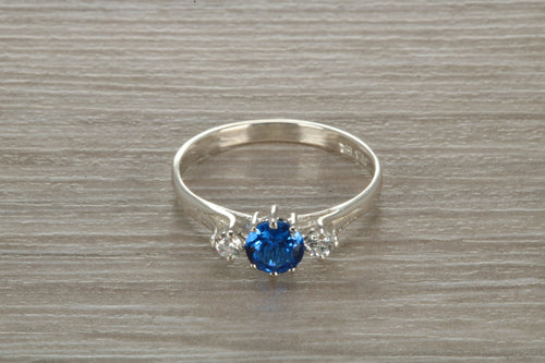 Sterling Silver Sapphire Blue C Z Trilogy Ring