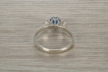 Load image into Gallery viewer, Sterling Silver Sapphire Blue C Z Trilogy Ring