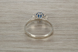 Sterling Silver Sapphire Blue C Z Trilogy Ring