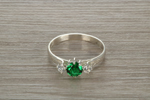 Sterling Silver Emerald Green C Z Trilogy Ring