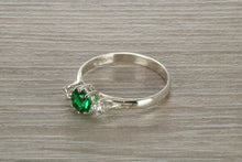 Load image into Gallery viewer, Sterling Silver Emerald Green C Z Trilogy Ring