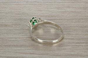 Sterling Silver Emerald Green C Z Trilogy Ring