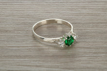 Load image into Gallery viewer, Sterling Silver Emerald Green C Z Trilogy Ring