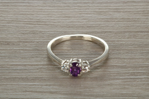 Sterling Silver Amethyst C Z Trilogy Ring