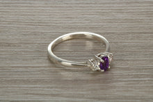 Load image into Gallery viewer, Sterling Silver Amethyst C Z Trilogy Ring