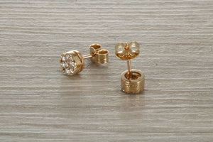 Diamond Cluster set Yellow Gold Stud Earrings
