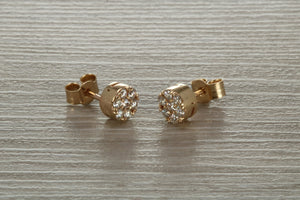 Diamond Cluster set Yellow Gold Stud Earrings