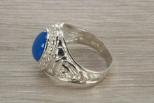 Load image into Gallery viewer, Gents Sterling Silver Blue Stone College Ring
