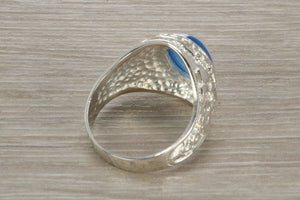 Gents Sterling Silver Blue Stone College Ring