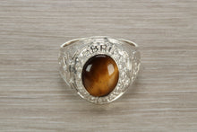 Load image into Gallery viewer, Gents Sterling Silver Tigers Eye set College Ring
