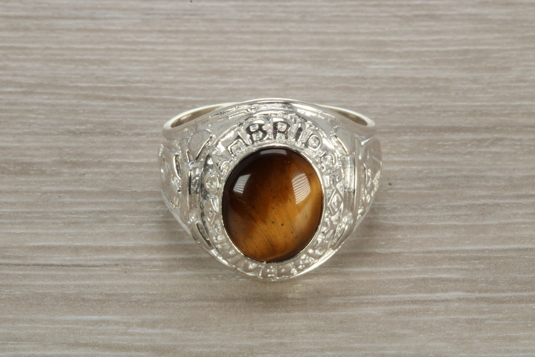 Gents Sterling Silver Tigers Eye set College Ring
