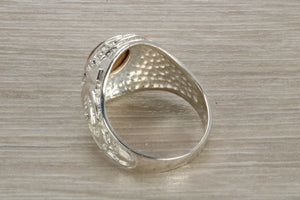 Gents Sterling Silver Tigers Eye set College Ring