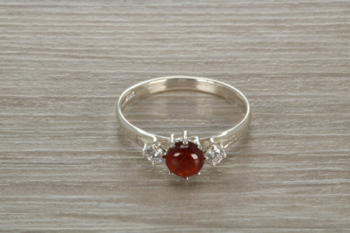 Sterling Silver Garnet C Z Trilogy Ring