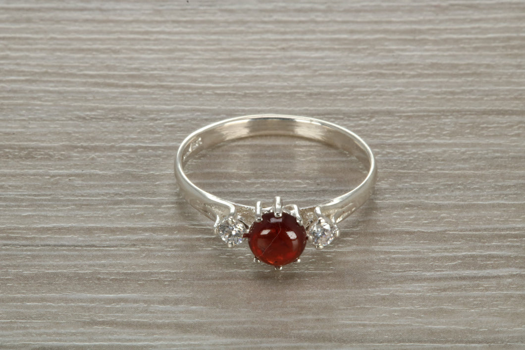 Sterling Silver Garnet C Z Trilogy Ring