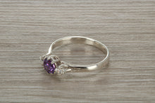 Load image into Gallery viewer, Sterling Silver Amethyst C Z Trilogy Ring