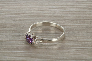 Sterling Silver Amethyst C Z Trilogy Ring