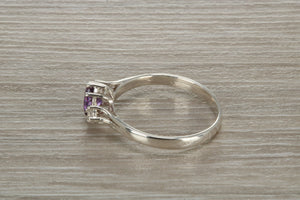 Sterling Silver Amethyst C Z Trilogy Ring