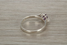 Load image into Gallery viewer, Sterling Silver Amethyst C Z Trilogy Ring