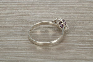 Sterling Silver Amethyst C Z Trilogy Ring