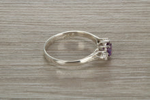 Load image into Gallery viewer, Sterling Silver Amethyst C Z Trilogy Ring