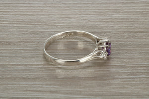 Sterling Silver Amethyst C Z Trilogy Ring